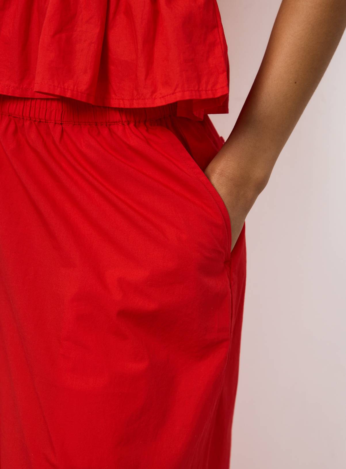 Bright Red Wide Leg Poplin Palazzo Trousers 6 - Image 3